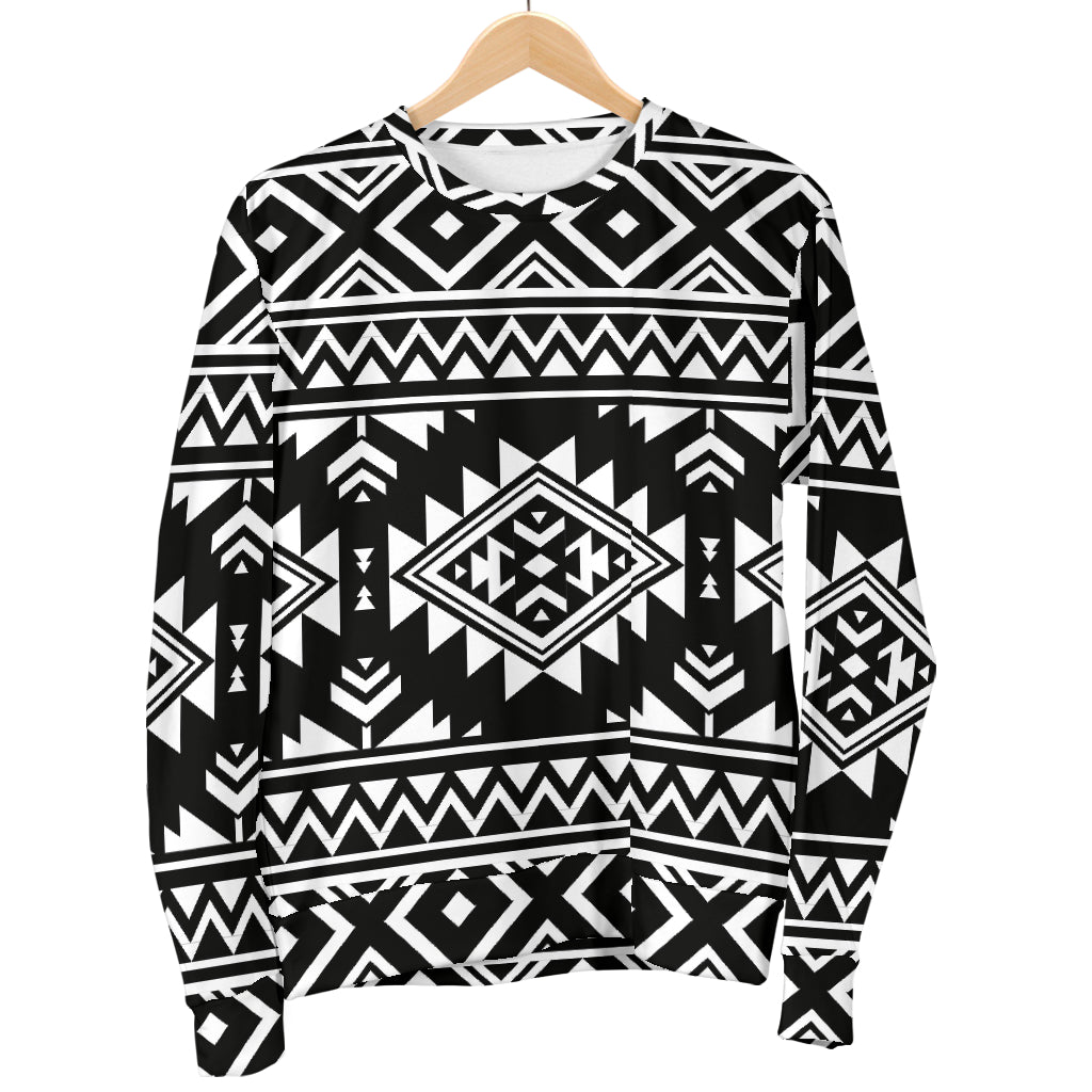 Aztec Black White Print Pattern Men Long Sleeve Sweatshirt