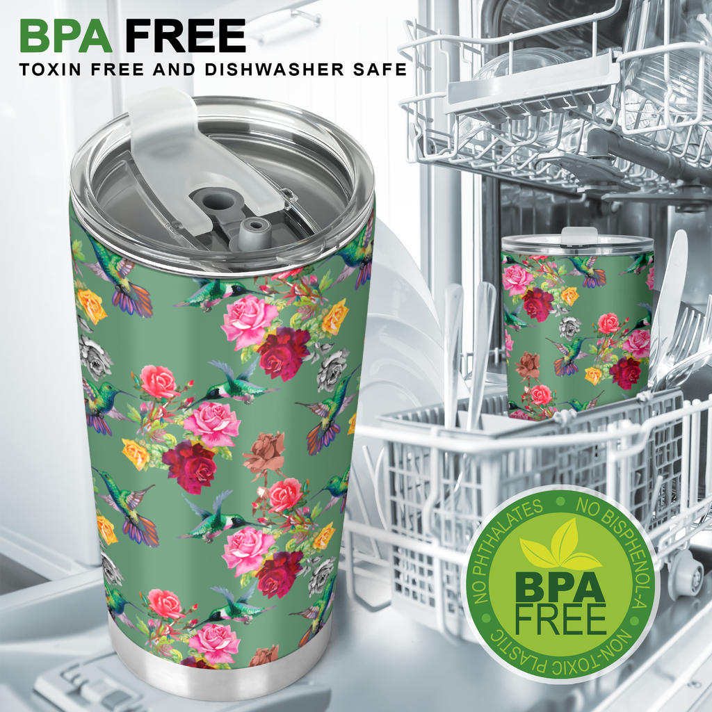 Hummingbird with Rose Themed Print Tumbler