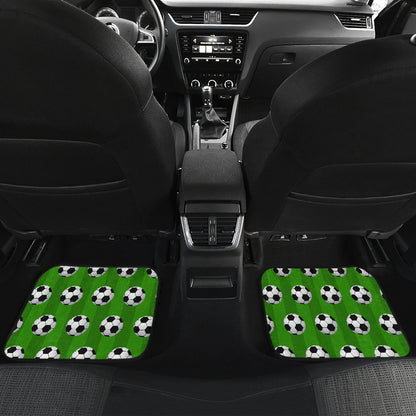 Soccer Ball Green Backgrpund Print Car Floor Mats Front Back