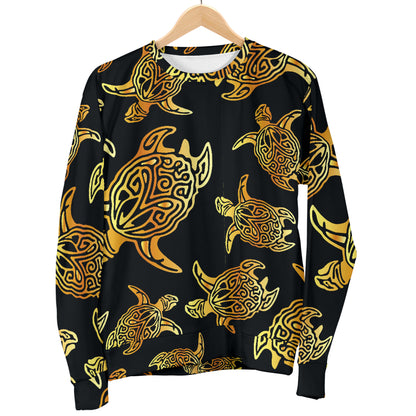 Gold Tribal Turtle Polynesian Themed Women Long Sleeve Sweatshirt