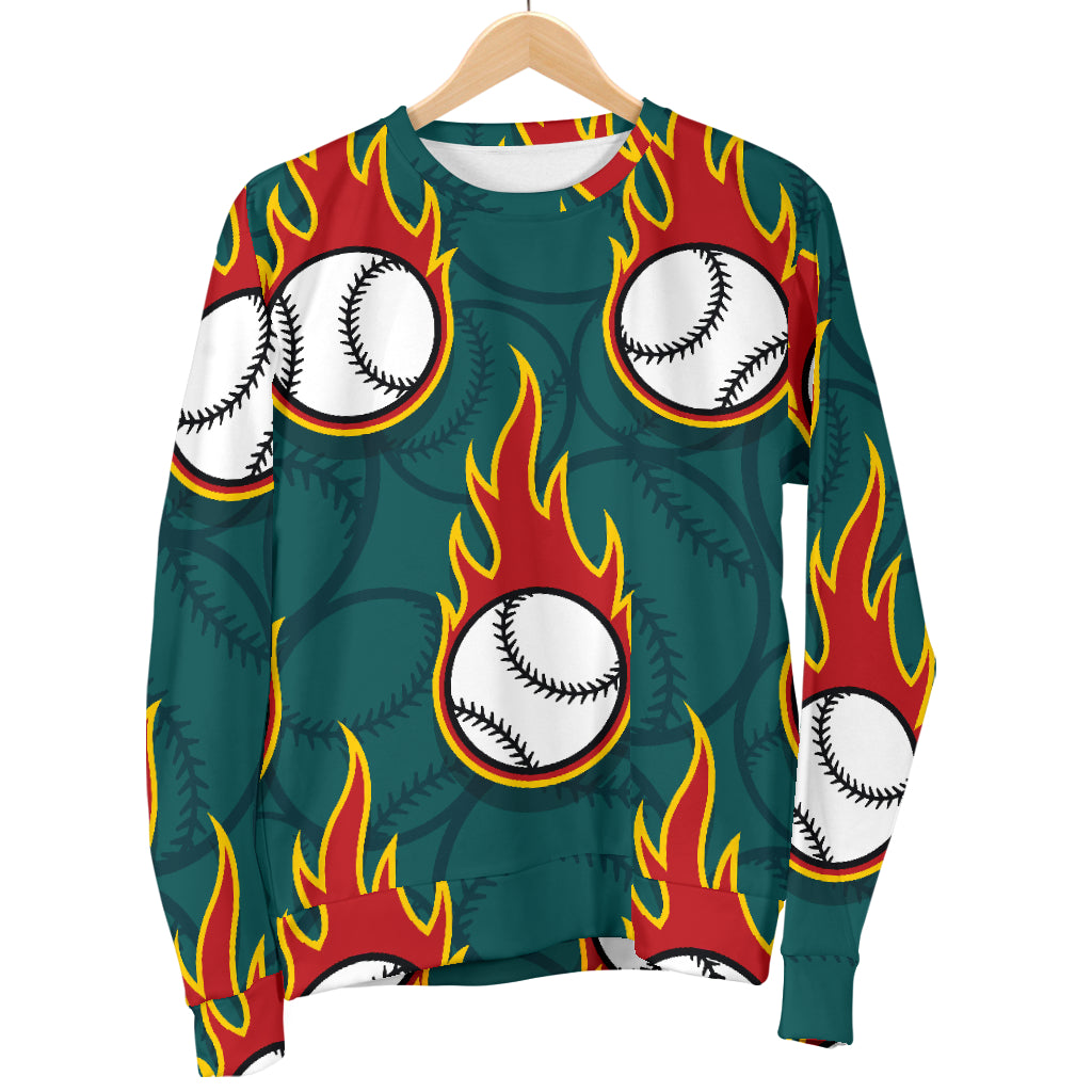 Baseball Fire Print Pattern Men Long Sleeve Sweatshirt