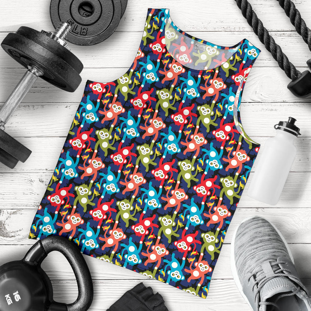 Monkey Colorful Design Themed Print Men Tank Top
