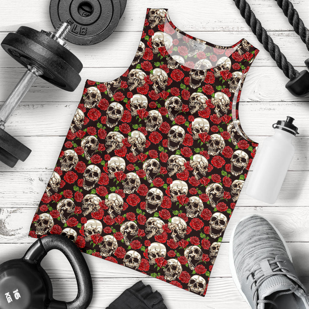 Skull Roses Design Themed Print Men Tank Top
