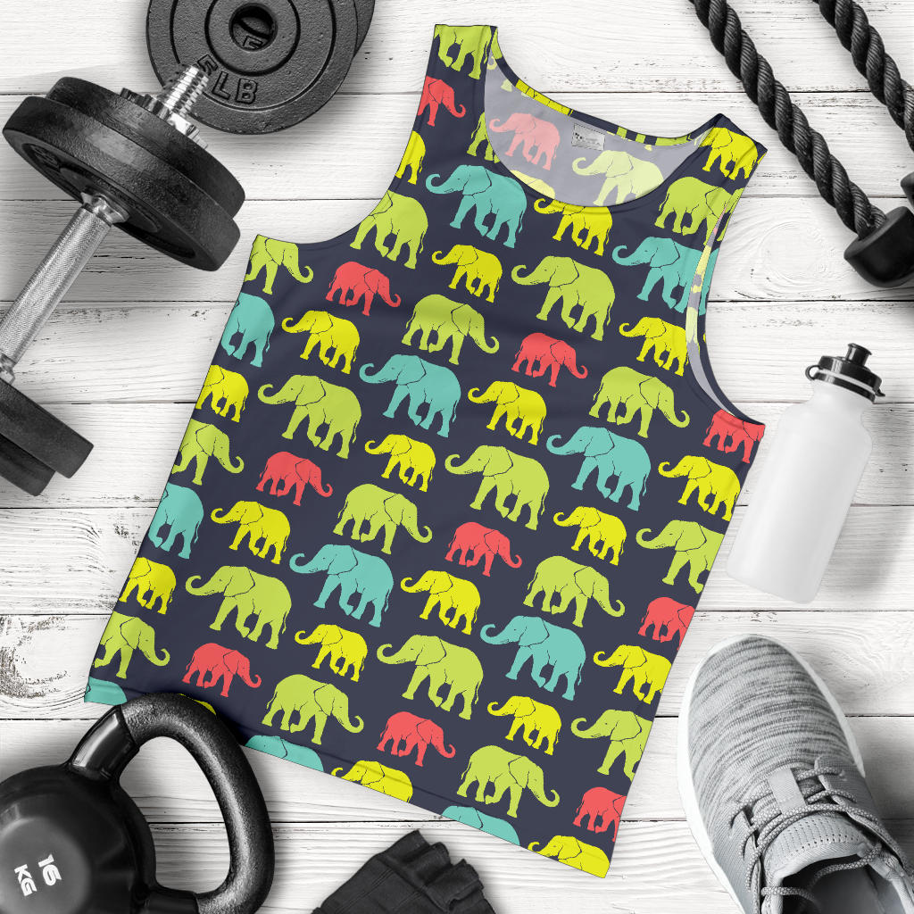 Elephant Neon Color Print Pattern Men Tank Top