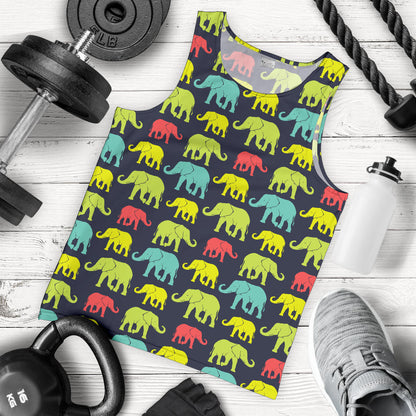Elephant Neon Color Print Pattern Men Tank Top