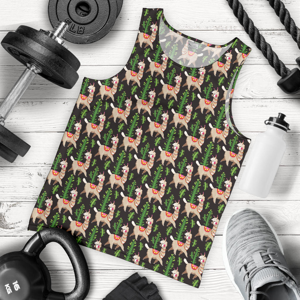 Alpaca Cactus Design Themed Print Men Tank Top