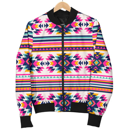 Indian Navajo Neon Themed Design Print Men Bomber Jacket