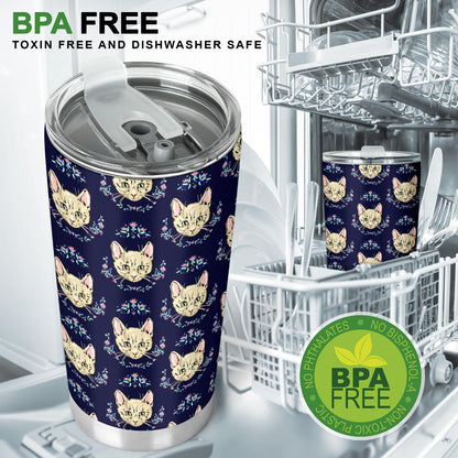 Cat Head with flower Print Pattern Tumbler