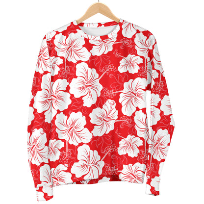Flower Hawaiian Hibiscus Red Background Print Men Long Sleeve Sweatshirt
