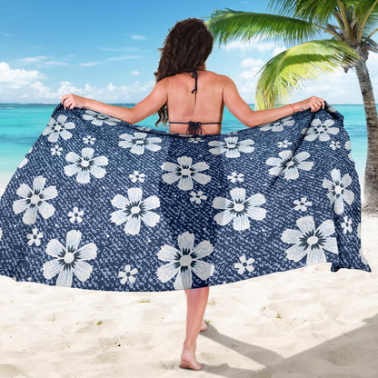 Jean Flower Pattern Print Design 03 Sarong Pareo Wrap