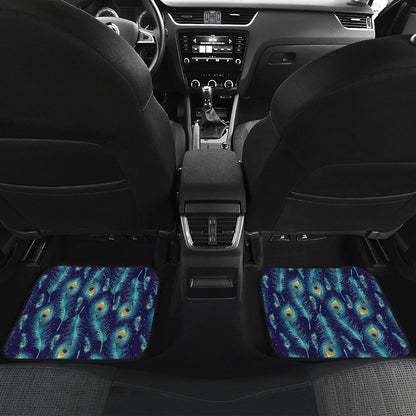 Peacock Feather Blue Design Print Car Floor Mats Front Back