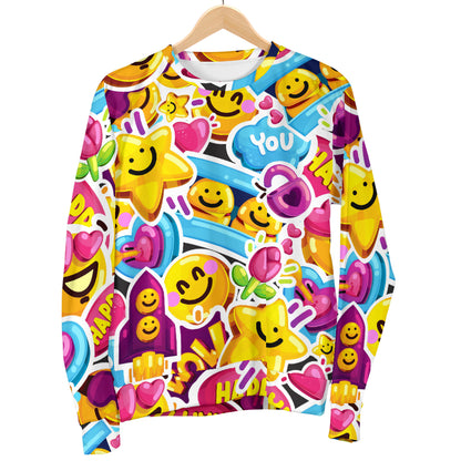 Emoji Sticker Print Pattern Men Long Sleeve Sweatshirt