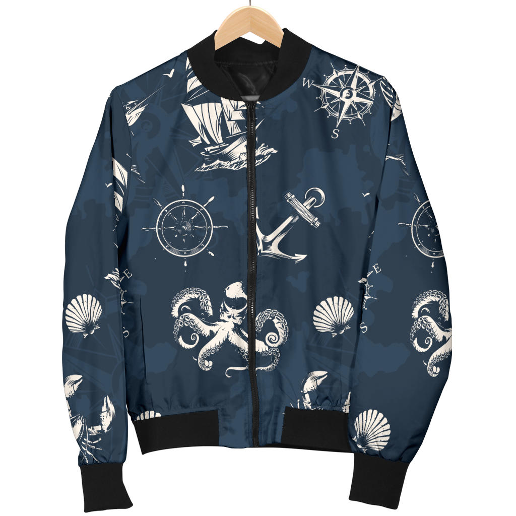 Nautical Sea Themed Print Men Bomber Jacket