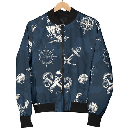 Nautical Sea Themed Print Men Bomber Jacket