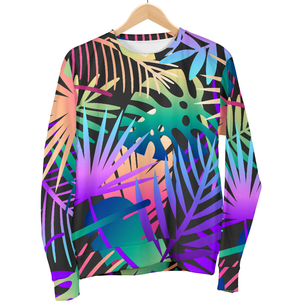 Neon Flower Tropical Palm Leaves Men Long Sleeve Sweatshirt