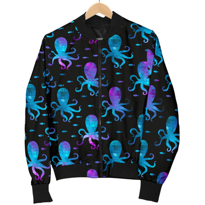 Octopus Blue Design Print Themed Men Bomber Jacket
