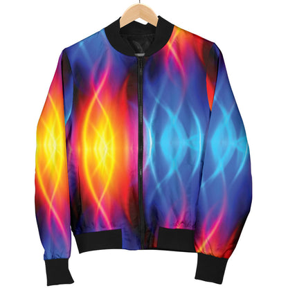 Flame Fire Blue Design Print Men Bomber Jacket