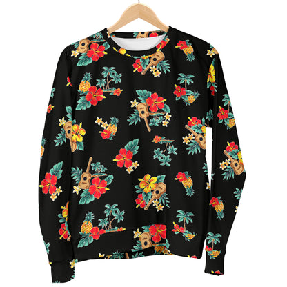 Hawaiian Flower Themed Print Women Long Sleeve Sweatshirt