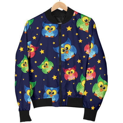 Owl with Star Themed Design Print Men Bomber Jacket