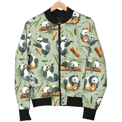 Panda Bear Design Bamboo Print Men Bomber Jacket