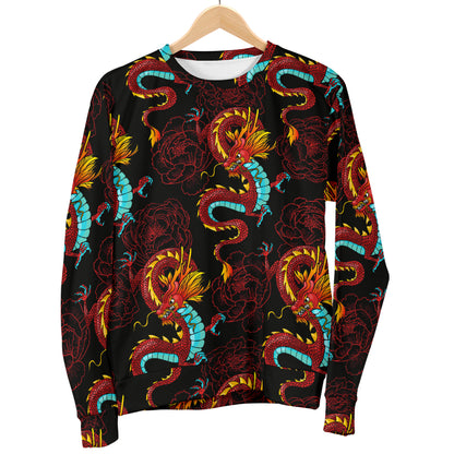 Chinese Dragons and Peonies Design Men Long Sleeve Sweatshirt