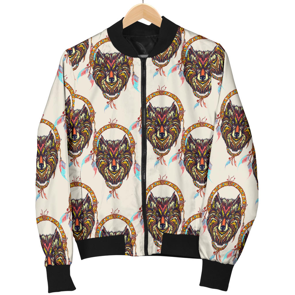 Wolf Tribal Dream Catcher Design Print Men Bomber Jacket