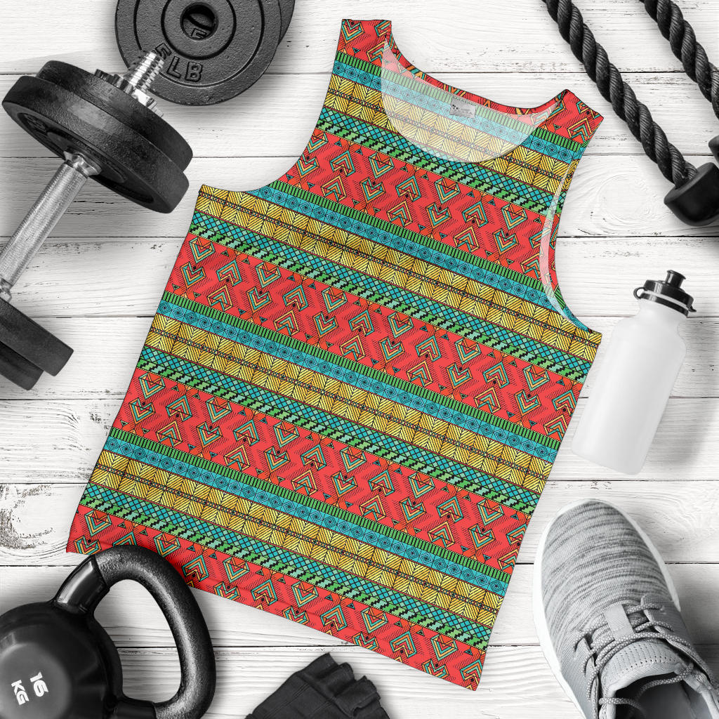 African Colorful Zigzag Print Pattern Men Tank Top