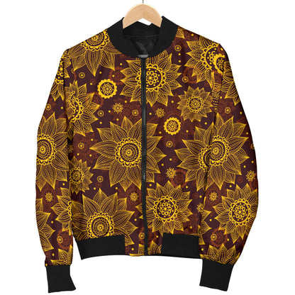 Gold Sunflower Hand Drawn Print Men Bomber Jacket