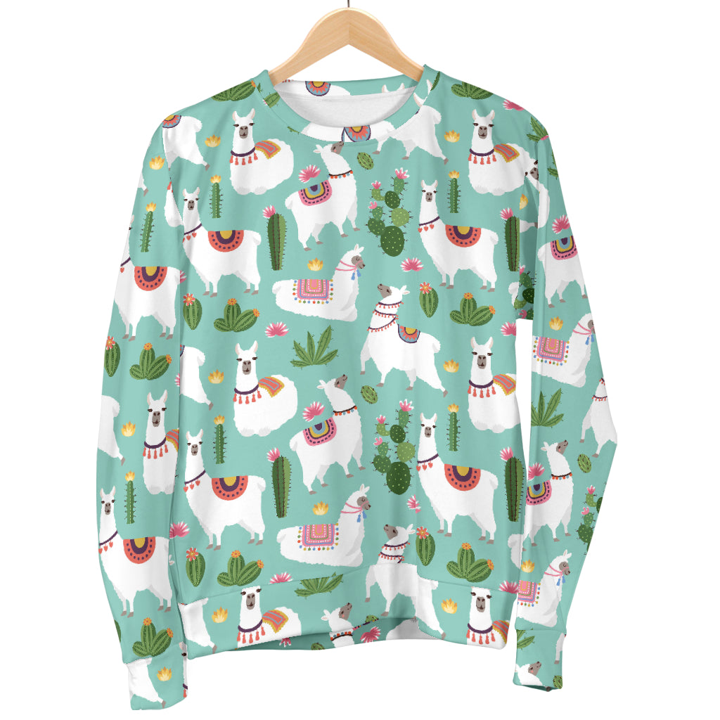 Llama with Cactus Themed Print Women Long Sleeve Sweatshirt