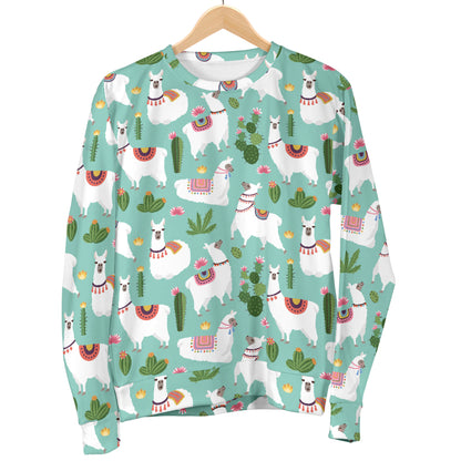 Llama with Cactus Themed Print Women Long Sleeve Sweatshirt