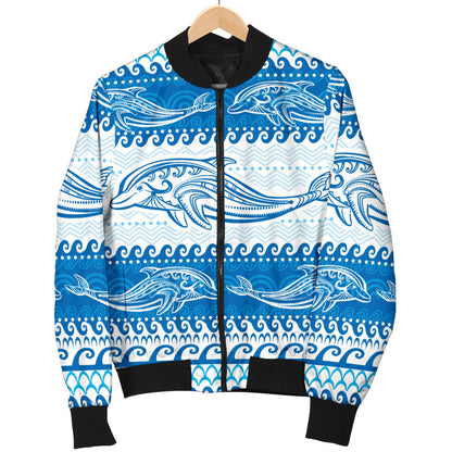 Dolphin Tribal Print Pattern Men Bomber Jacket