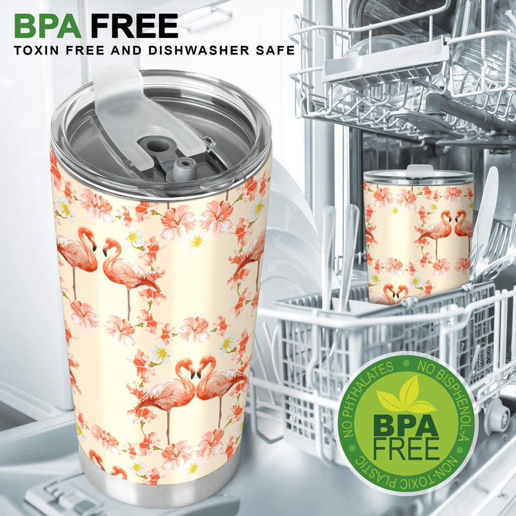 Flamingo Hibiscus Print Pattern Tumbler