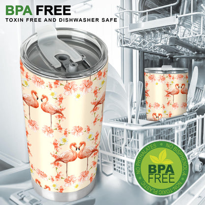 Flamingo Hibiscus Print Pattern Tumbler