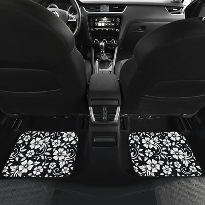 Floral Black White Themed Print Car Floor Mats Front Back