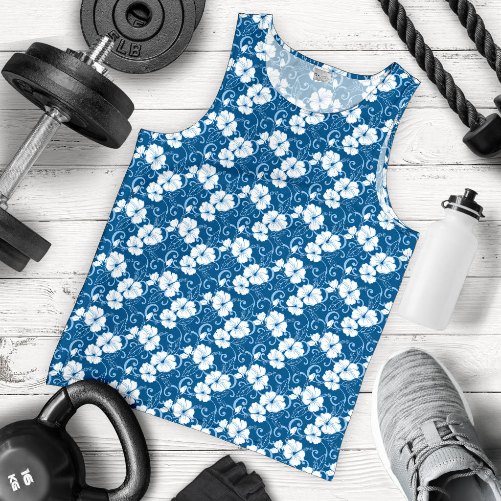 Hibiscus Blue Flower Hawaiian Print Men Tank Top
