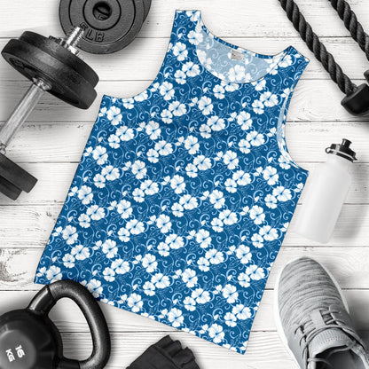 Hibiscus Blue Flower Hawaiian Print Men Tank Top