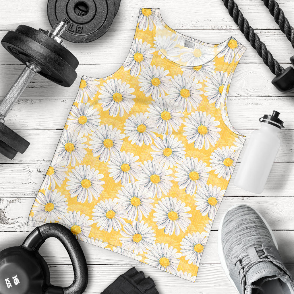 Daisy Yellow Watercolor Print Pattern Men Tank Top