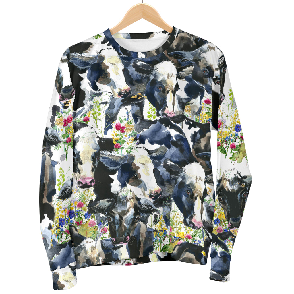 Cow Watercolor Print Pattern Women Long Sleeve Sweatshirt