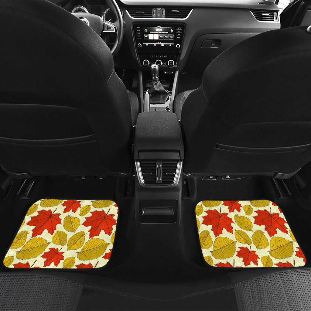 Elm Maple Leave Print Pattern Car Floor Mats Front Back