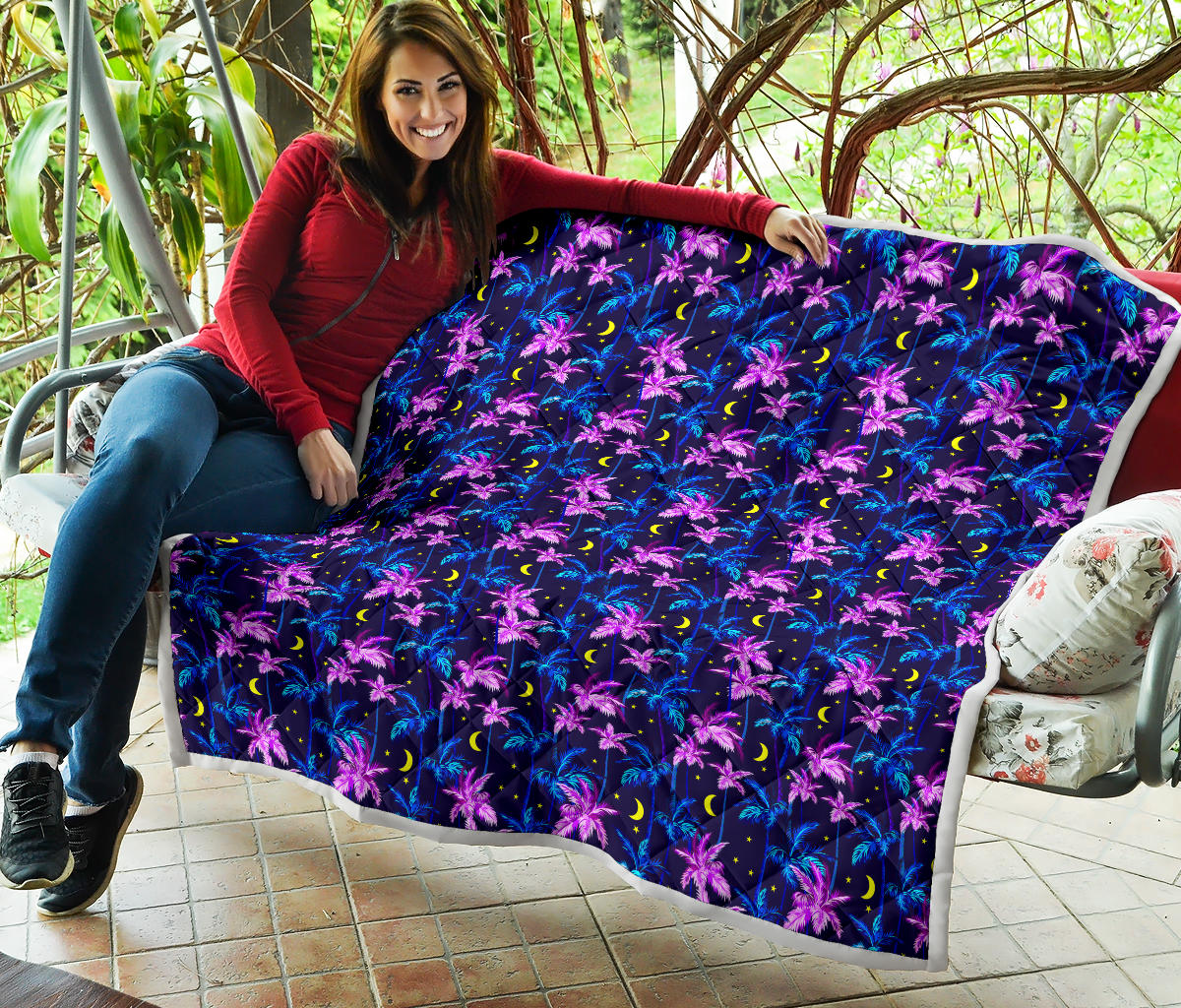 Palm Tree Night Scene Design Print Quilt Bedspread