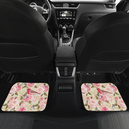 Bird Butterfly Pink Flower Print Pattern Car Floor Mats Front Back