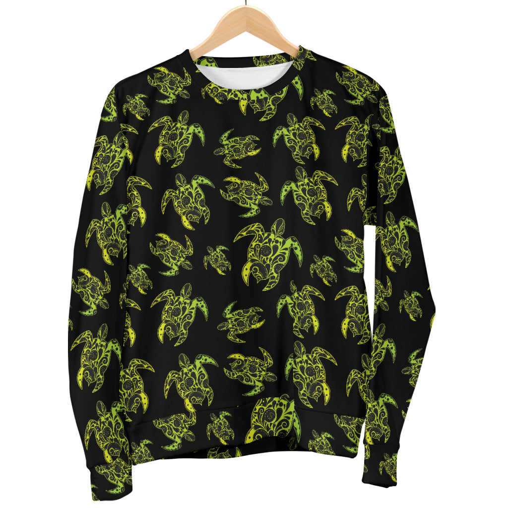 Green Tribal Turtle Polynesian Themed Men Long Sleeve Sweatshirt