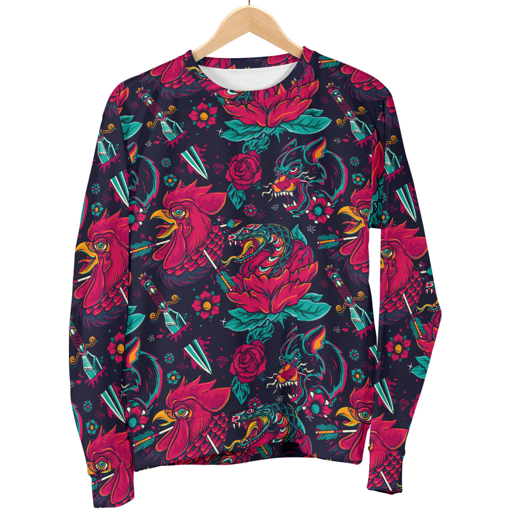 Old School Tattoo Print Women Long Sleeve Sweatshirt