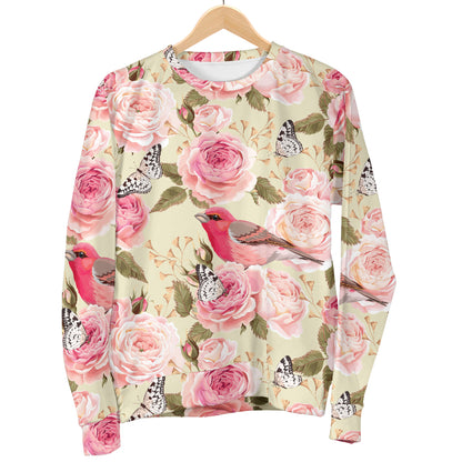 Bird Butterfly Pink Flower Print Pattern Men Long Sleeve Sweatshirt