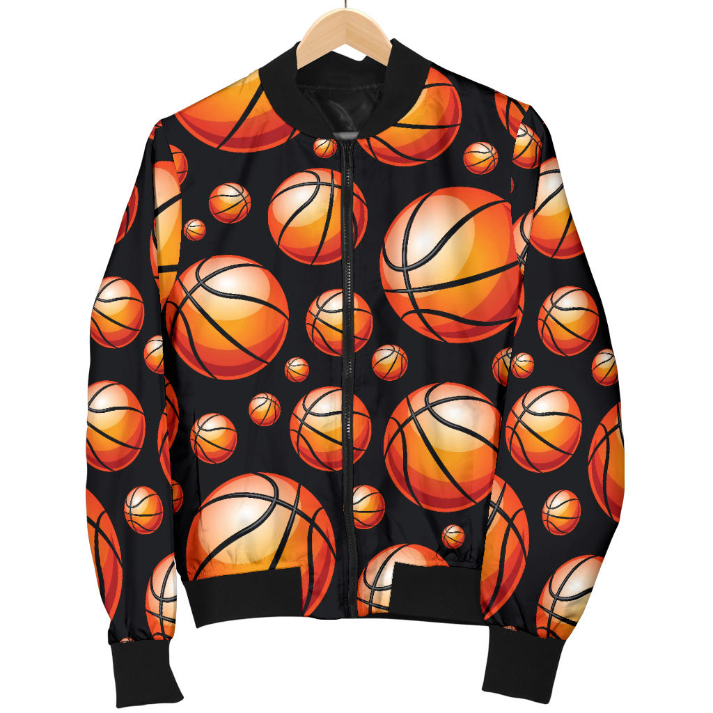 Basketball Black Background Pattern Men Bomber Jacket