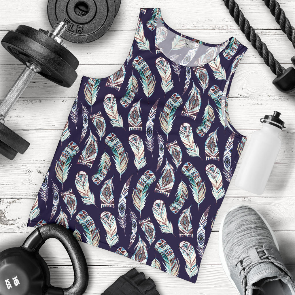 Feather Vintage Boho Design Print Men Tank Top