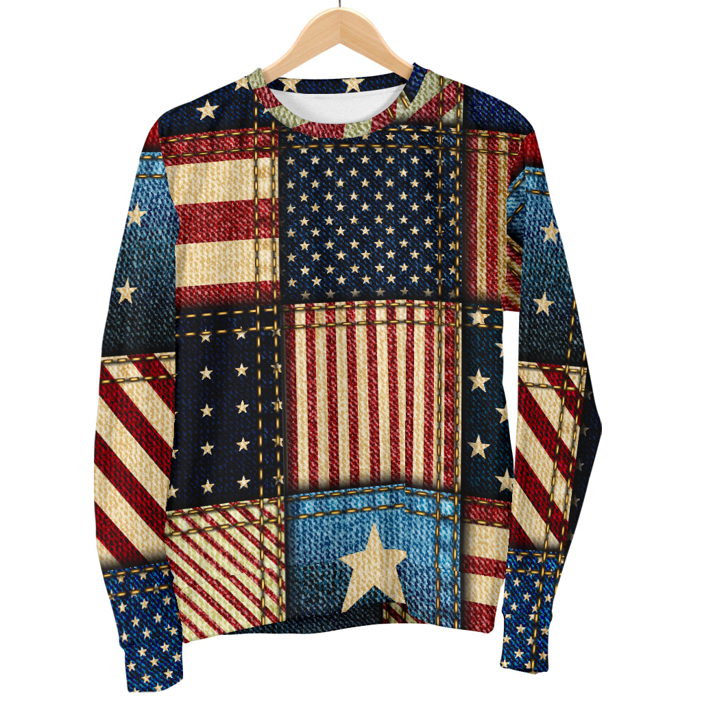 American flag Patchwork Design Men Long Sleeve Sweatshirt
