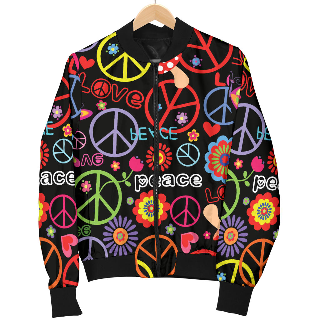 Peace Sign Colorful Design Print Men Bomber Jacket