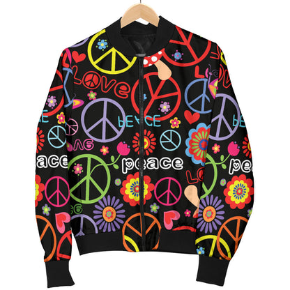 Peace Sign Colorful Design Print Men Bomber Jacket