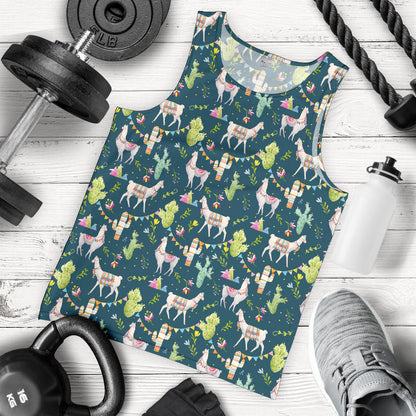 Llama with Cactus Design Print Men Tank Top